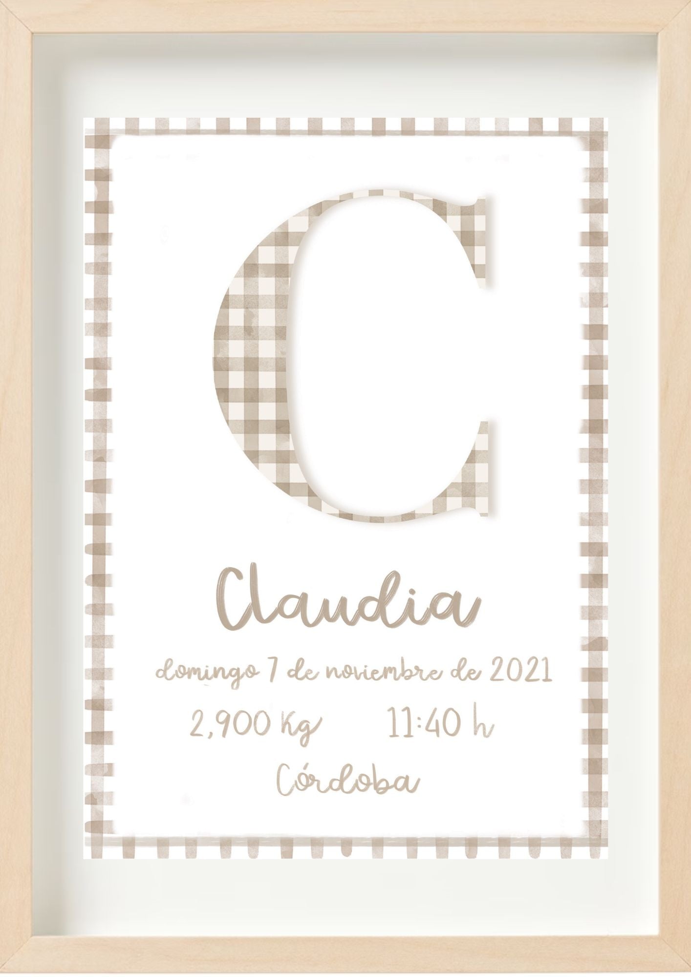 Lámina nacimiento personalizada - VICHY BEIGE