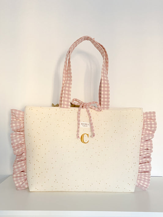 Bolso GOLDEN + volantes VICHY ROSA