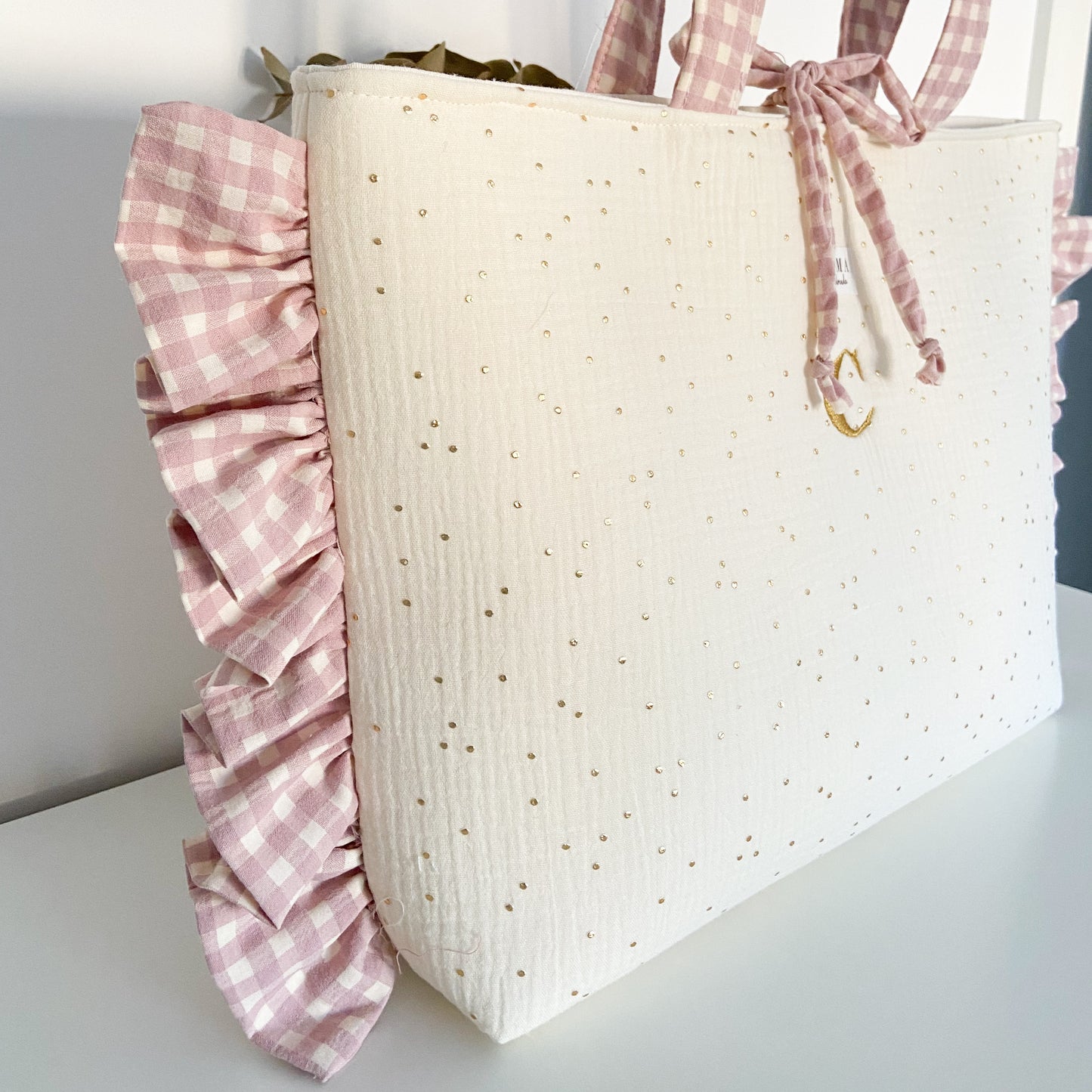 Bolso GOLDEN + volantes VICHY ROSA