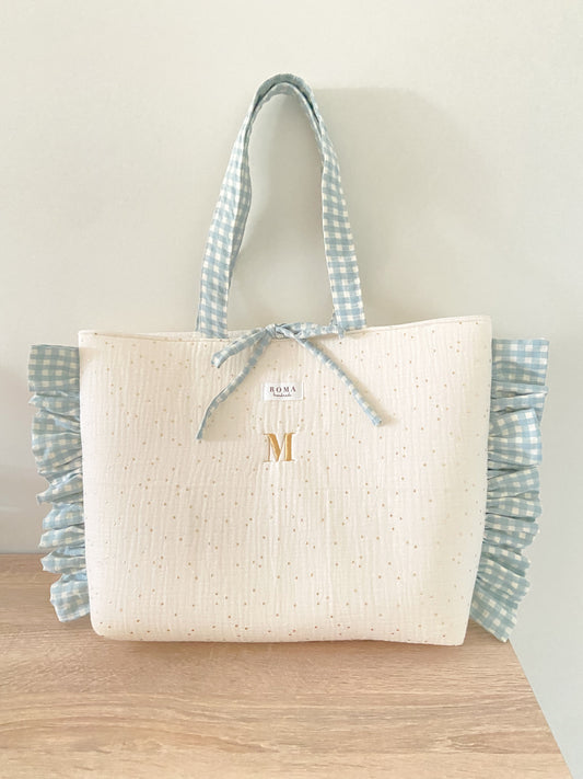 Bolso GOLDEN + volantes VICHY AQUA