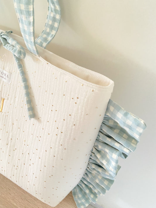 Bolso GOLDEN + volantes VICHY AQUA