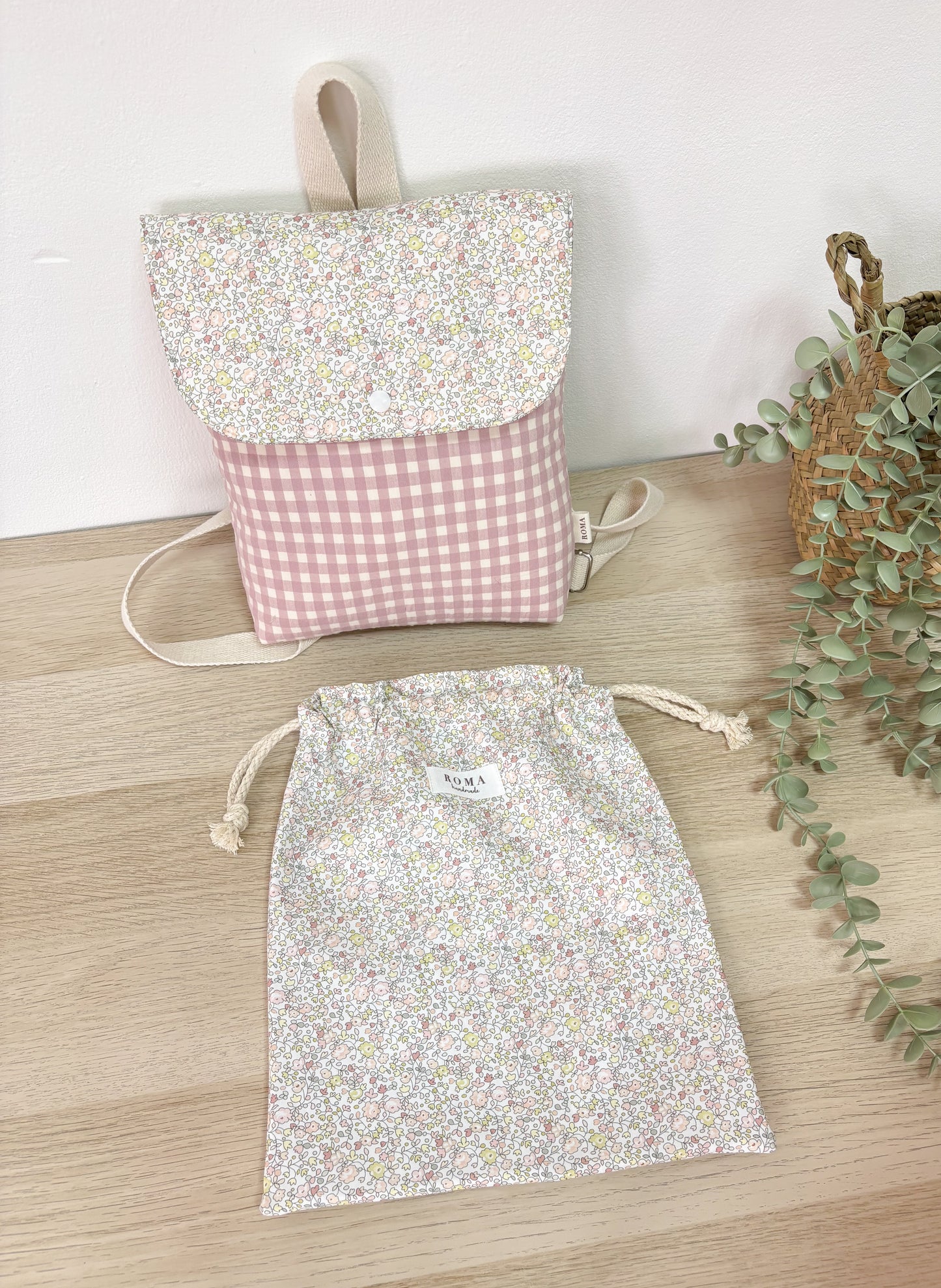 Mochila solapa VICHY ROSA + JULIETA