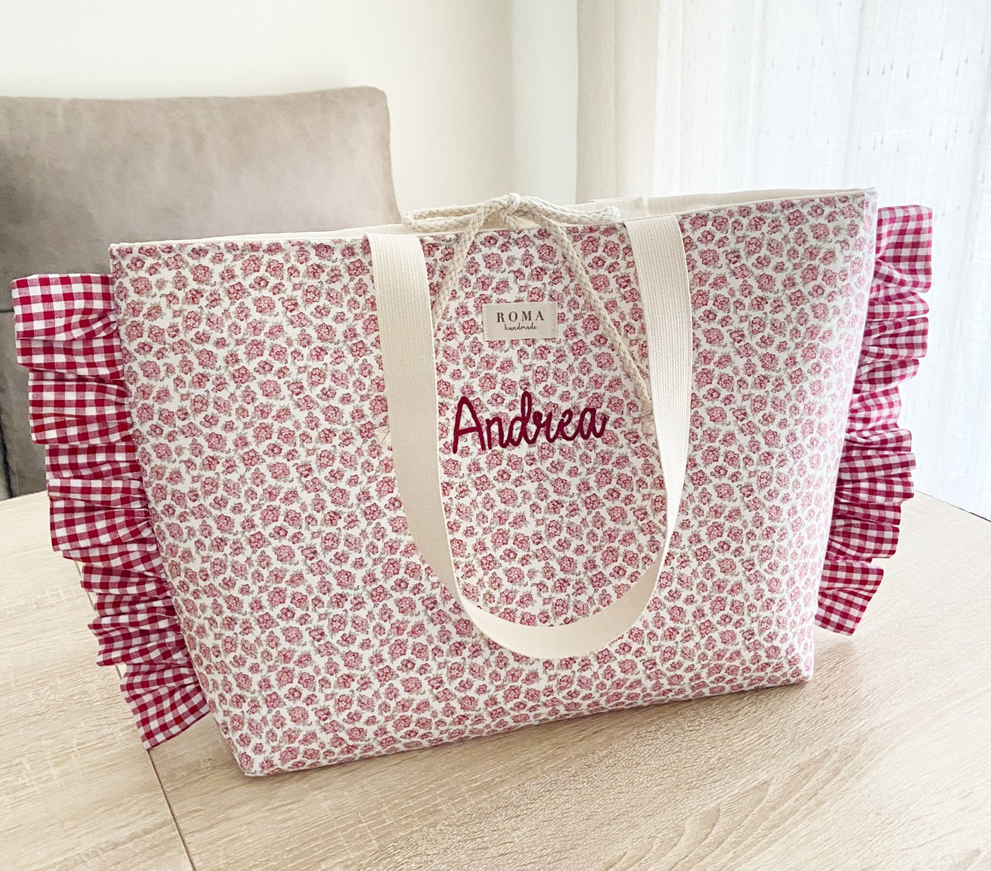 BOLSO DAFNE + volantes VICHY BURDEOS