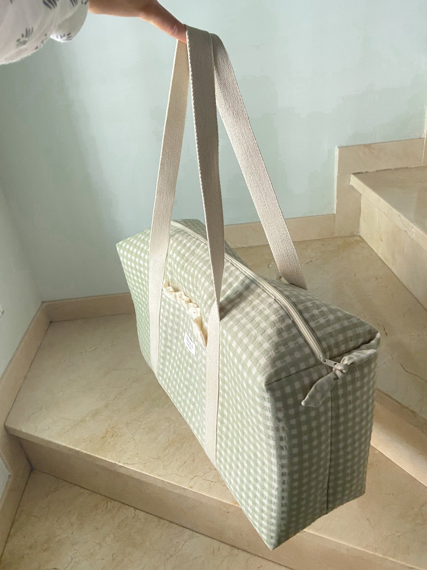 Bolso viaje o deporte - VICHY VERDE + Golden hecho artesanalmente en España.