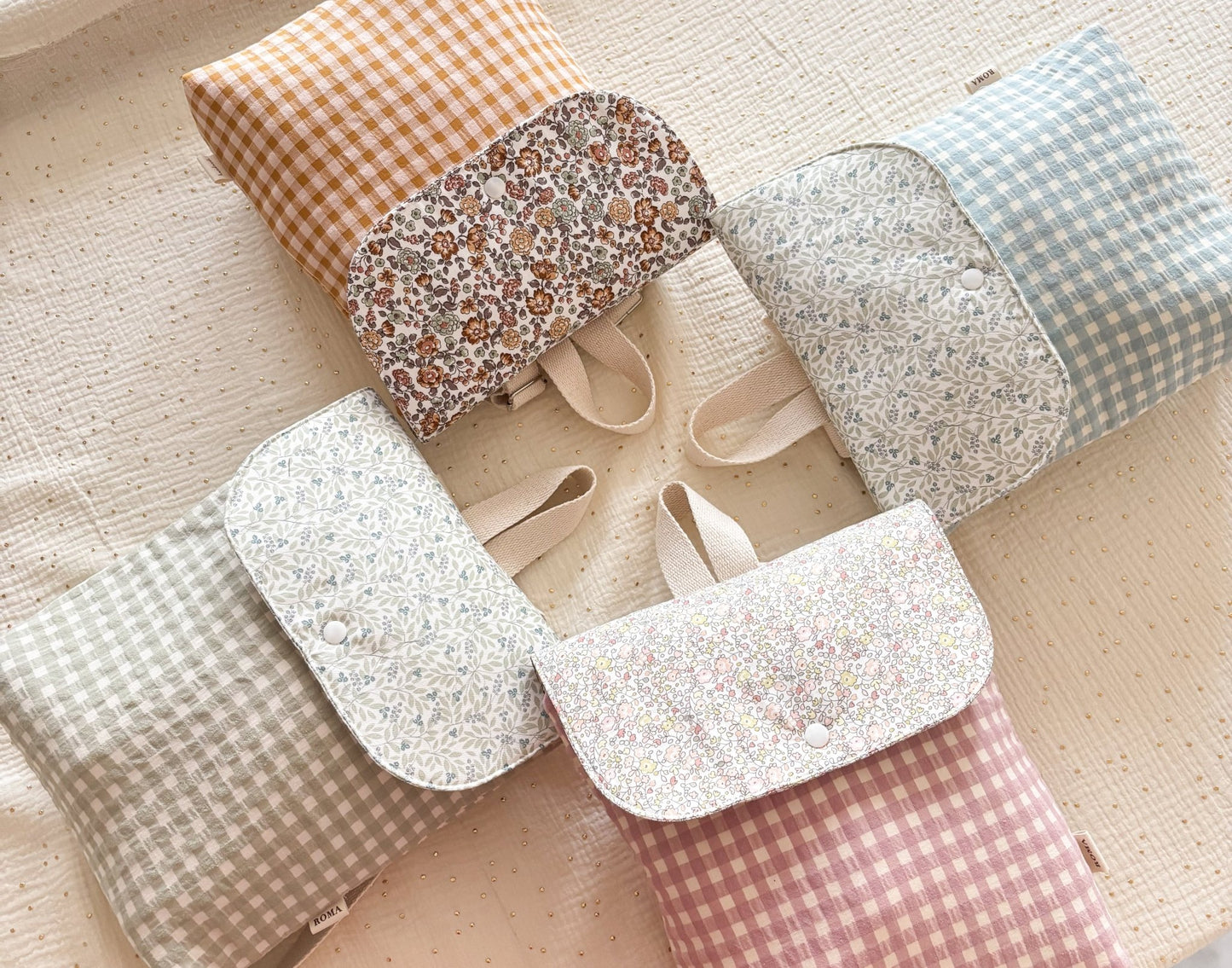 Mochila solapa VICHY CARAMELO + BRUNA hecho artesanalmente en España.