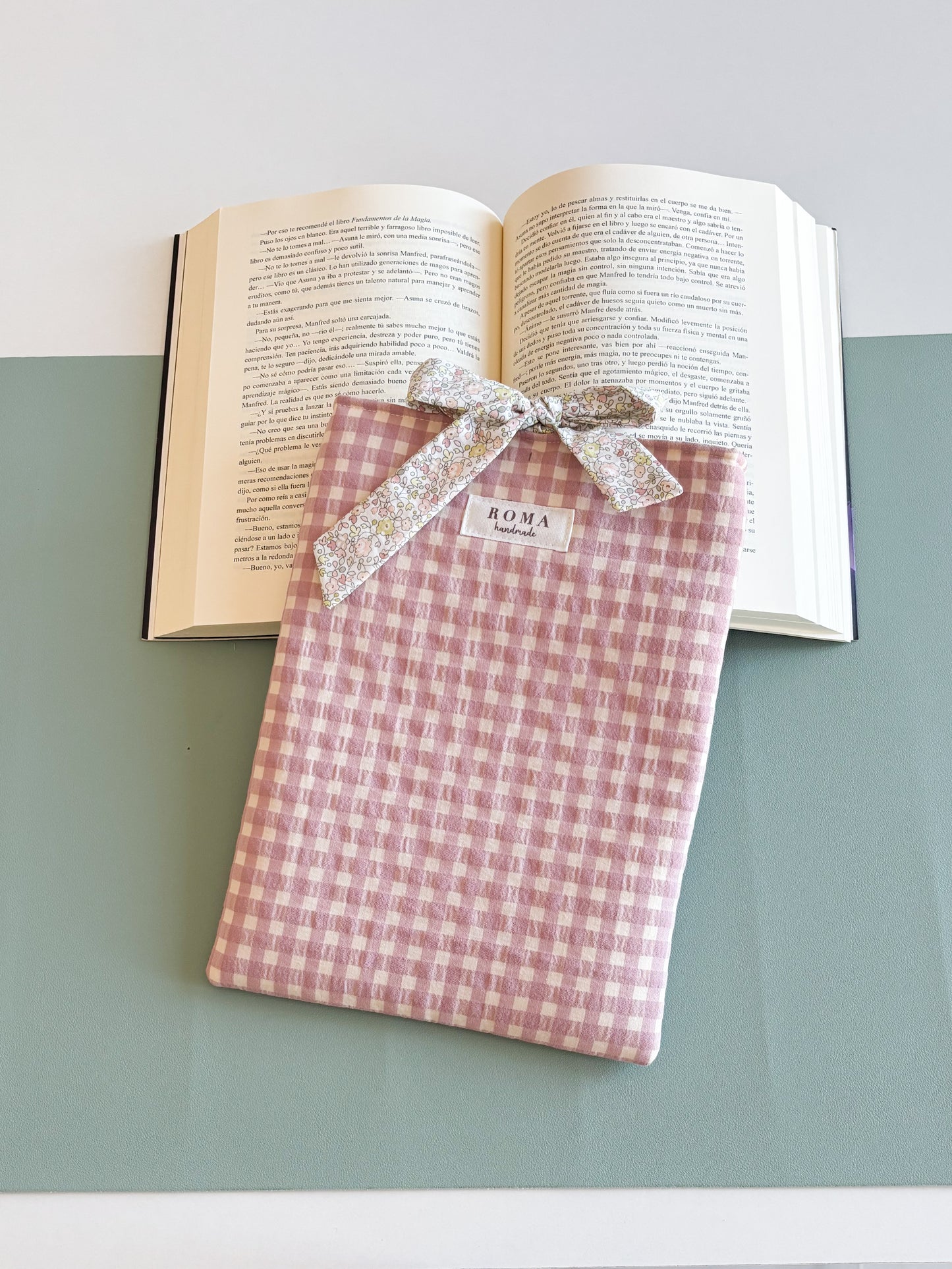 Funda para libro VICHY ROSA con lazo JULIETA