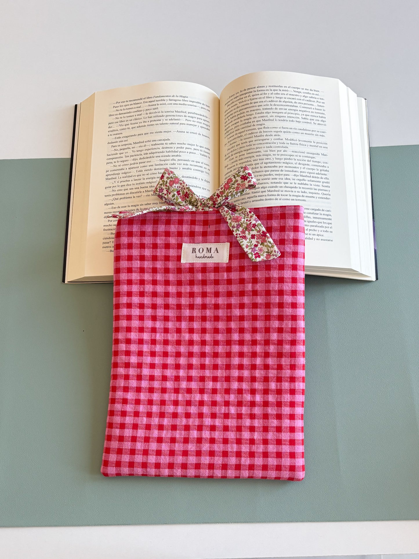 Funda para libro VICHY FRESA con lazo ZOE