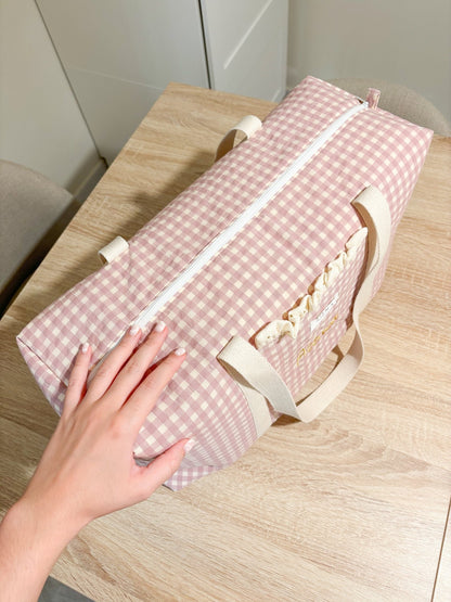 Bolso viaje o deporte - VICHY ROSA + Golden hecho artesanalmente en España.