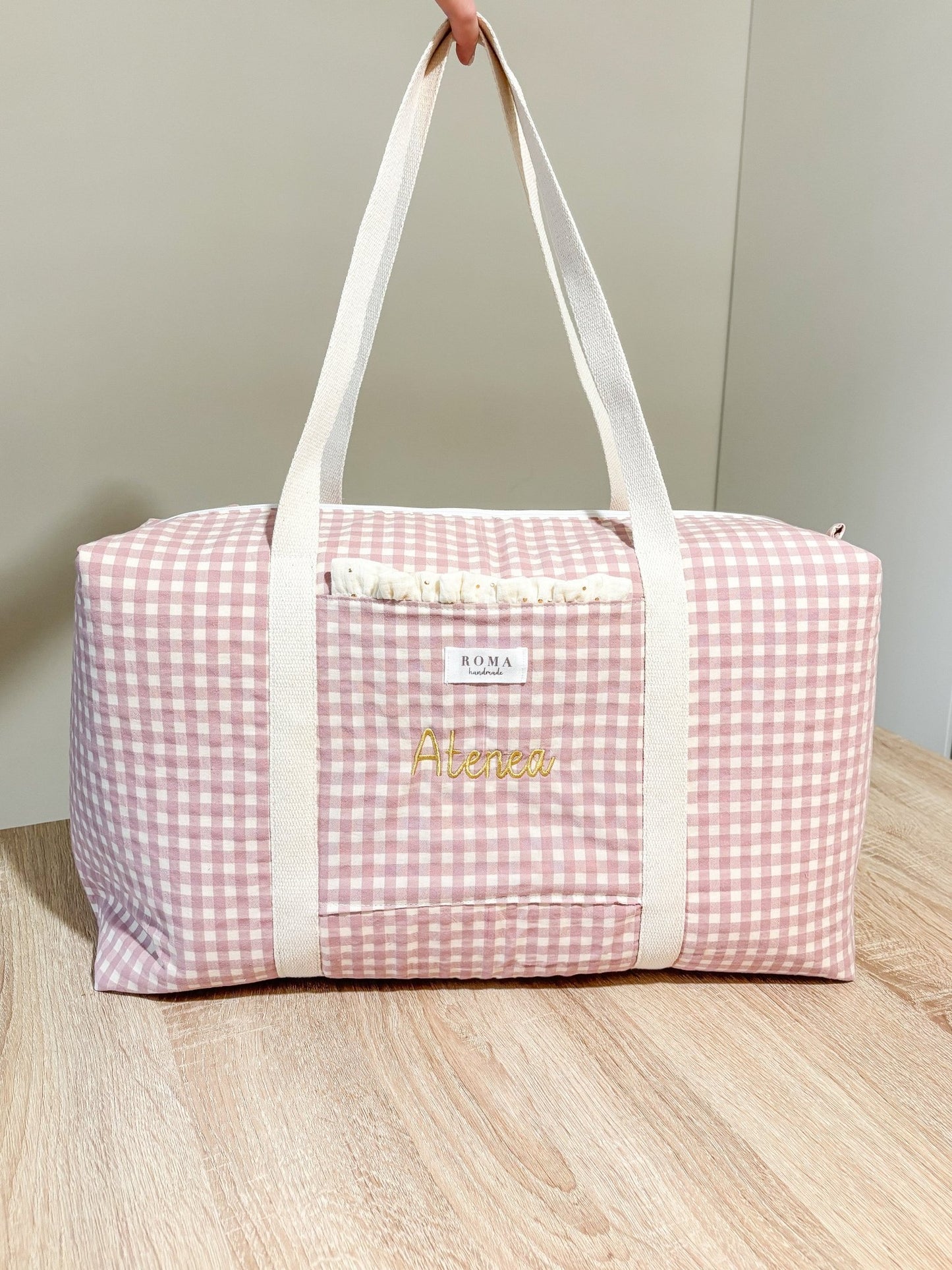 Bolso viaje o deporte - VICHY ROSA + Golden hecho artesanalmente en España.