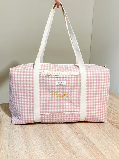 Bolso viaje o deporte - VICHY ROSA + Golden hecho artesanalmente en España.