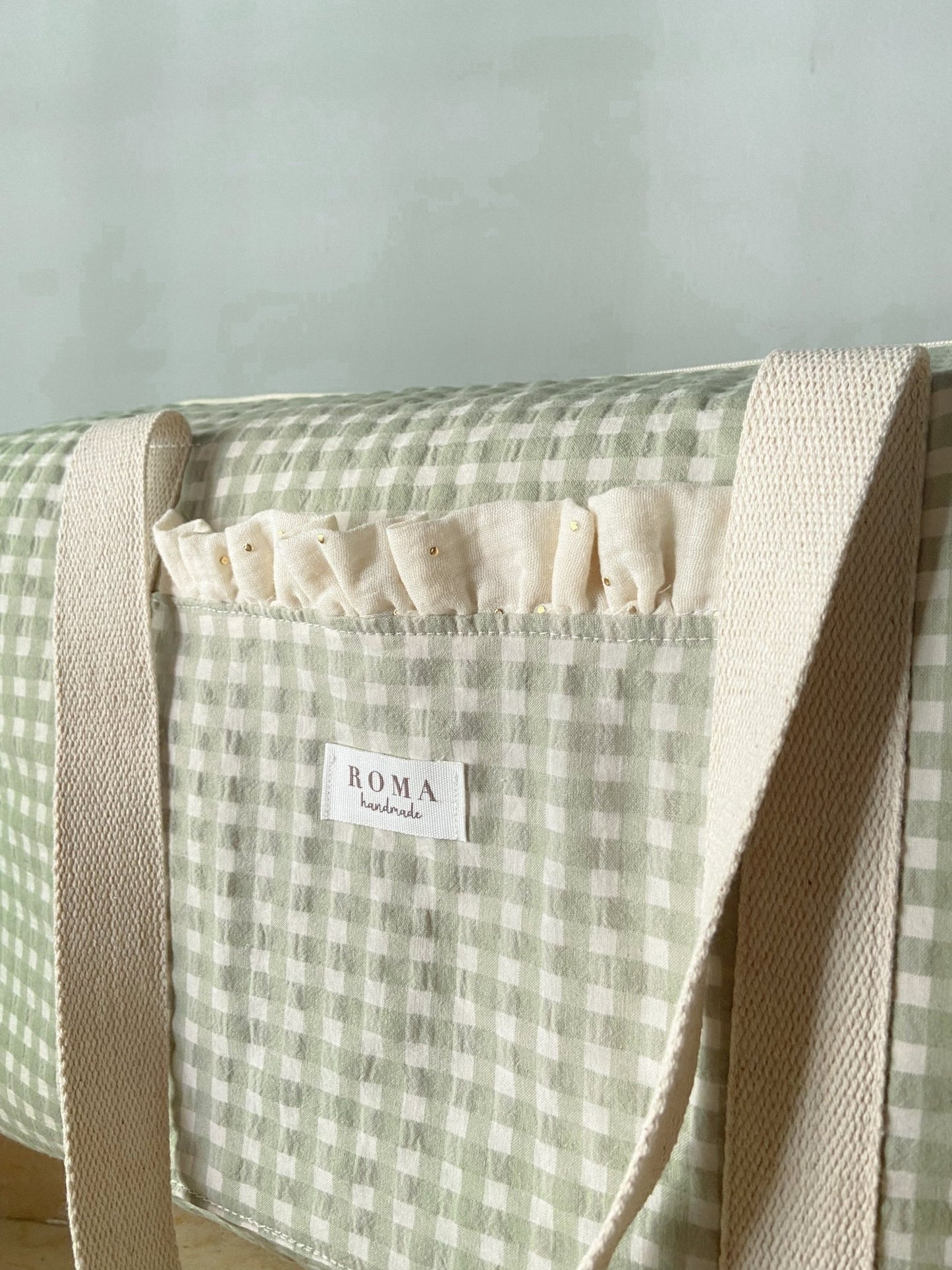 Bolso viaje o deporte - VICHY VERDE + Golden hecho artesanalmente en España.