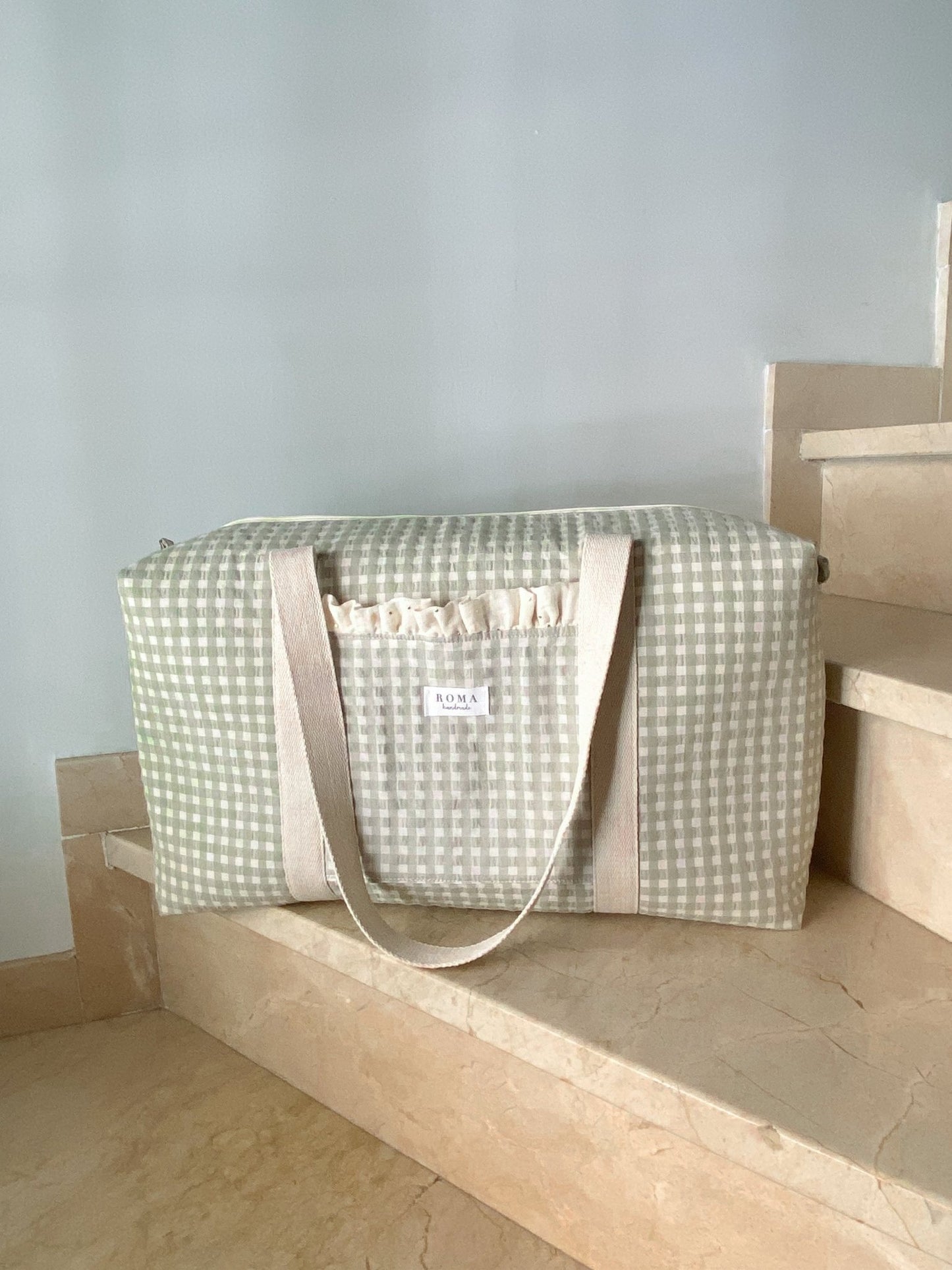 Bolso viaje o deporte - VICHY VERDE + Golden hecho artesanalmente en España.