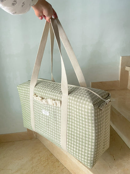 Bolso viaje o deporte - VICHY VERDE + Golden hecho artesanalmente en España.