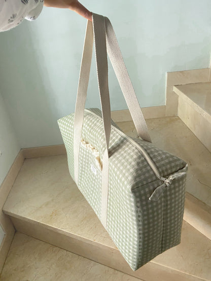 Bolso viaje o deporte - VICHY VERDE + Golden hecho artesanalmente en España.