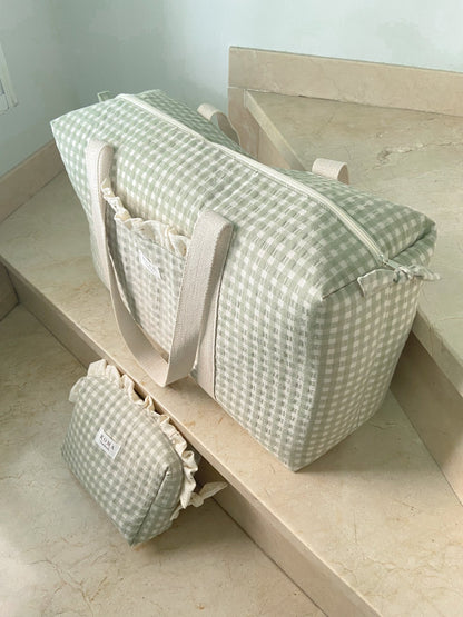 Bolso viaje o deporte - VICHY VERDE + Golden hecho artesanalmente en España.