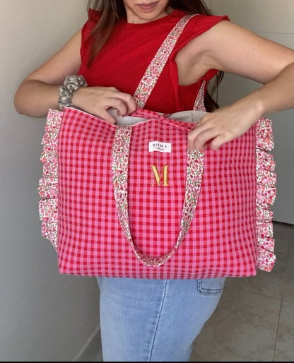 Bolso VICHY FRESITA + volantes ZOE hecho artesanalmente en España.