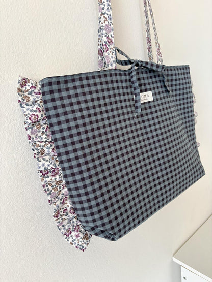 Bolso VICHY MARINO + volantes EMMA hecho artesanalmente en España.