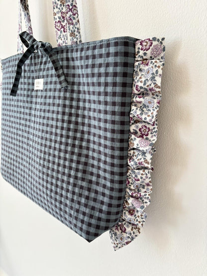 Bolso VICHY MARINO + volantes EMMA hecho artesanalmente en España.