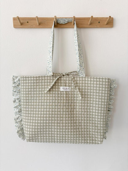 Bolso VICHY VERDE + volantes OLIVIA hecho artesanalmente en España.