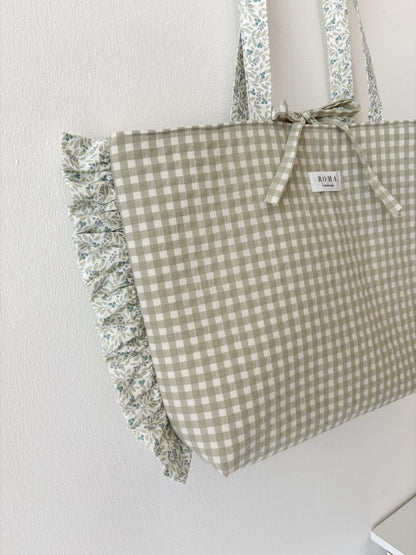 Bolso VICHY VERDE + volantes OLIVIA hecho artesanalmente en España.