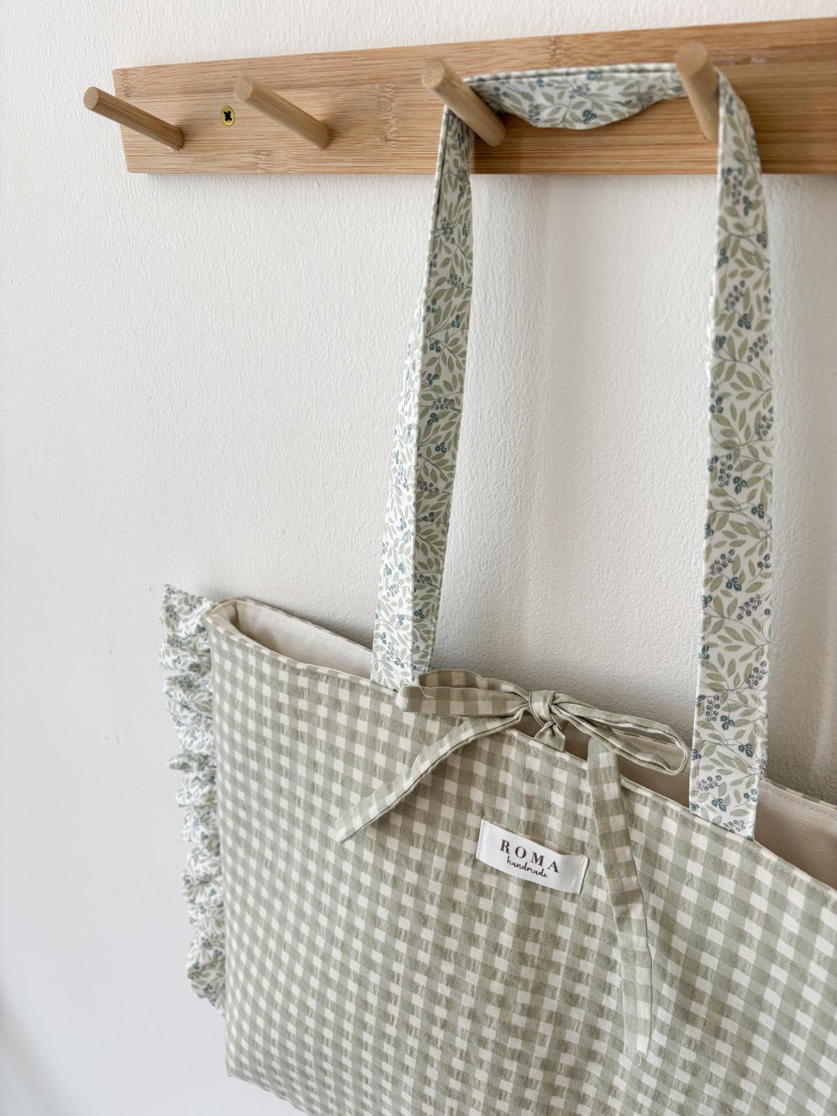 Bolso VICHY VERDE + volantes OLIVIA hecho artesanalmente en España.