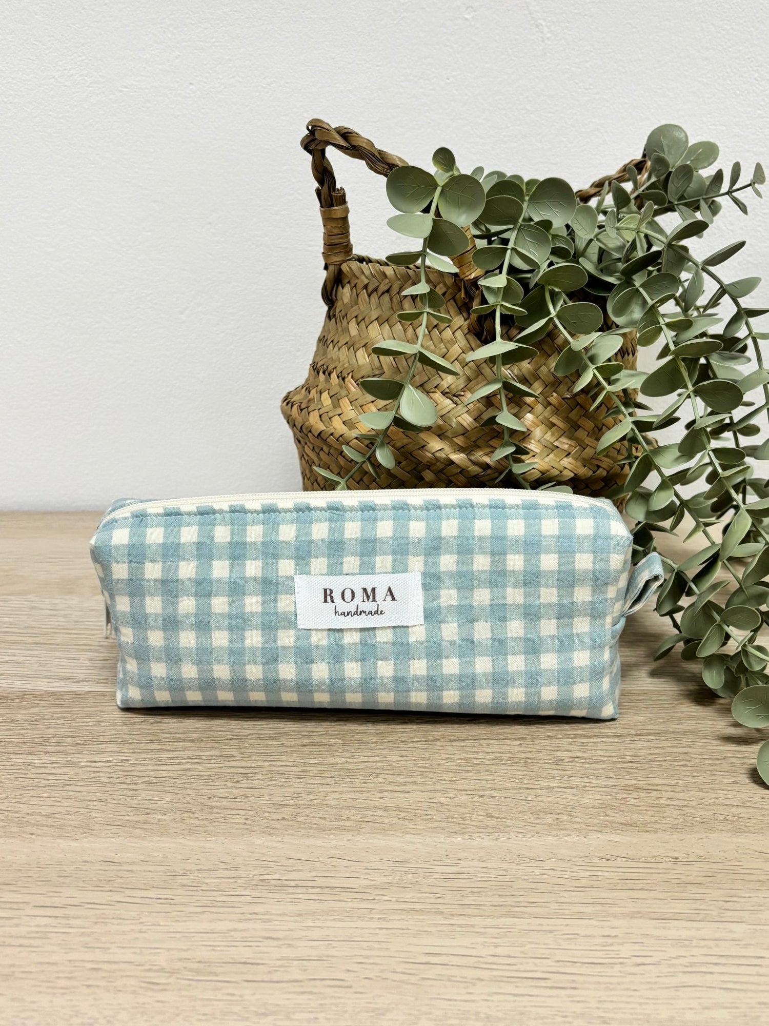 Estuche VICHY AZUL AQUA hecho artesanalmente en España.