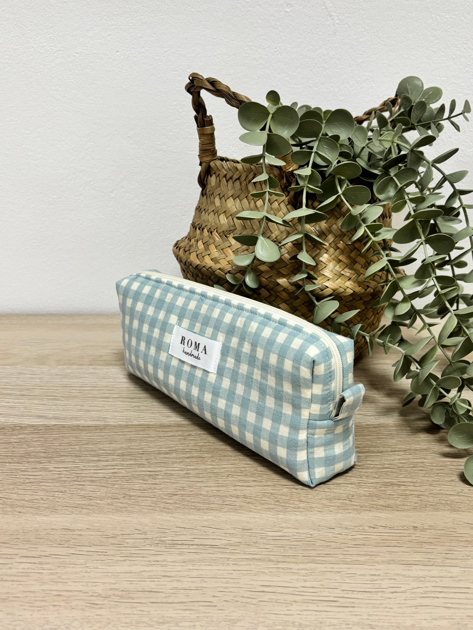 Estuche VICHY AZUL AQUA hecho artesanalmente en España.