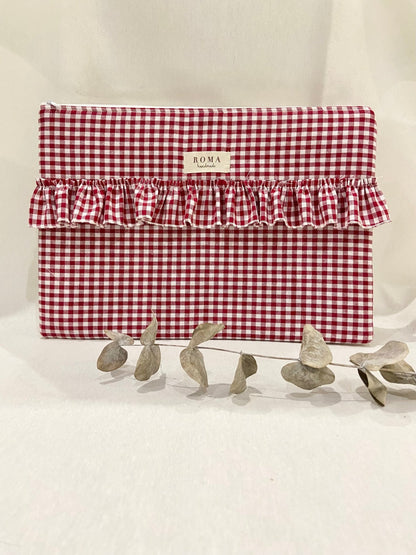 Funda ordenador o tablet VICHY BURDEOS + VOLANTE hecho artesanalmente en España.