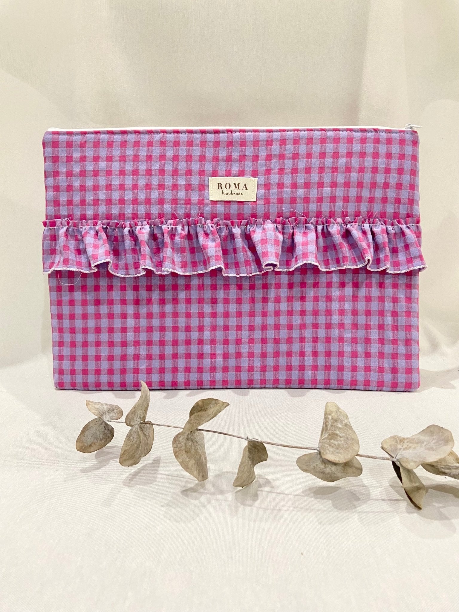 Funda ordenador o tablet VICHY LAVANDA + VOLANTE hecho artesanalmente en España.