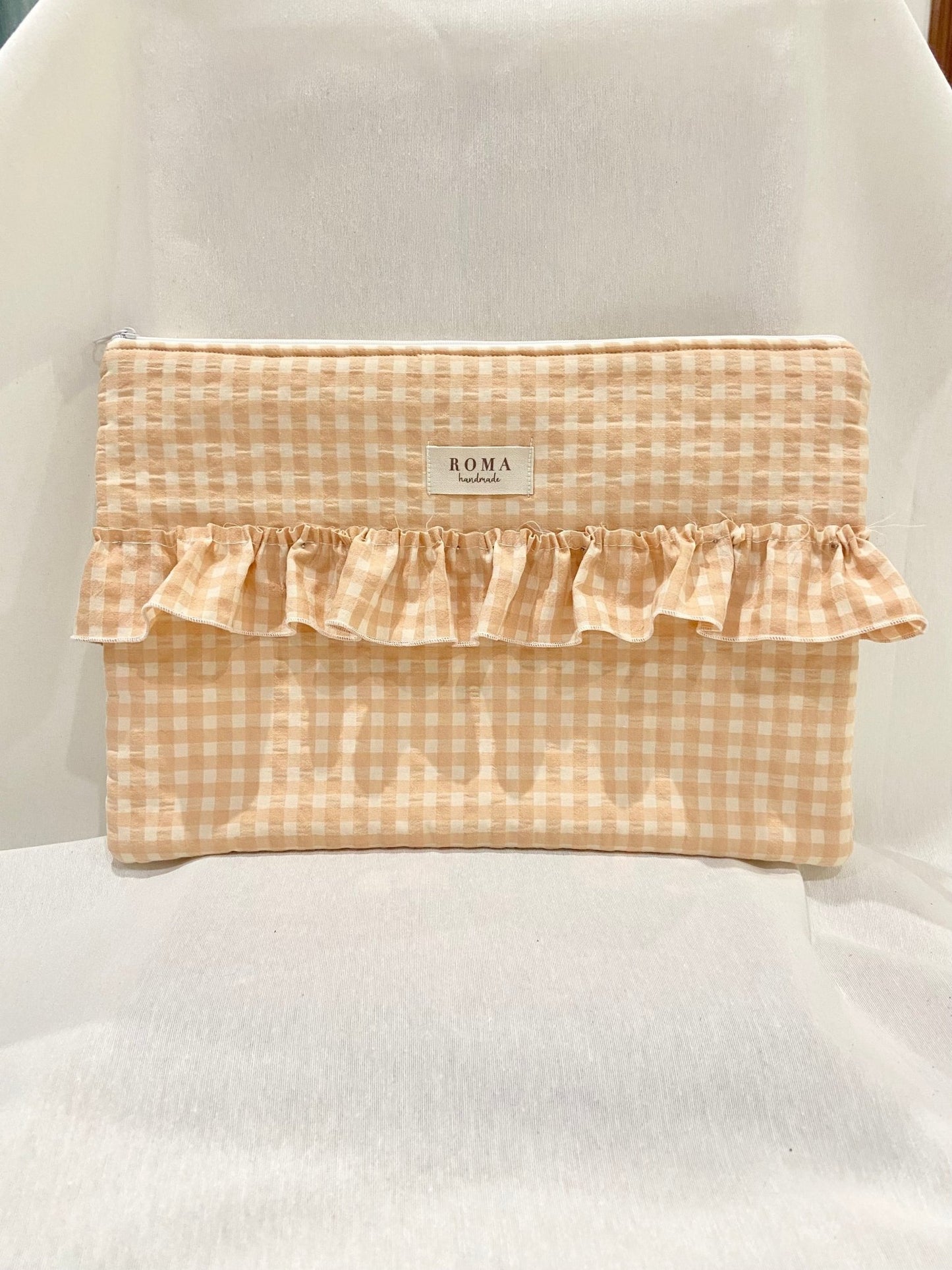 Funda ordenador o tablet VICHY MELOCOTÓN + VOLANTE hecho artesanalmente en España.