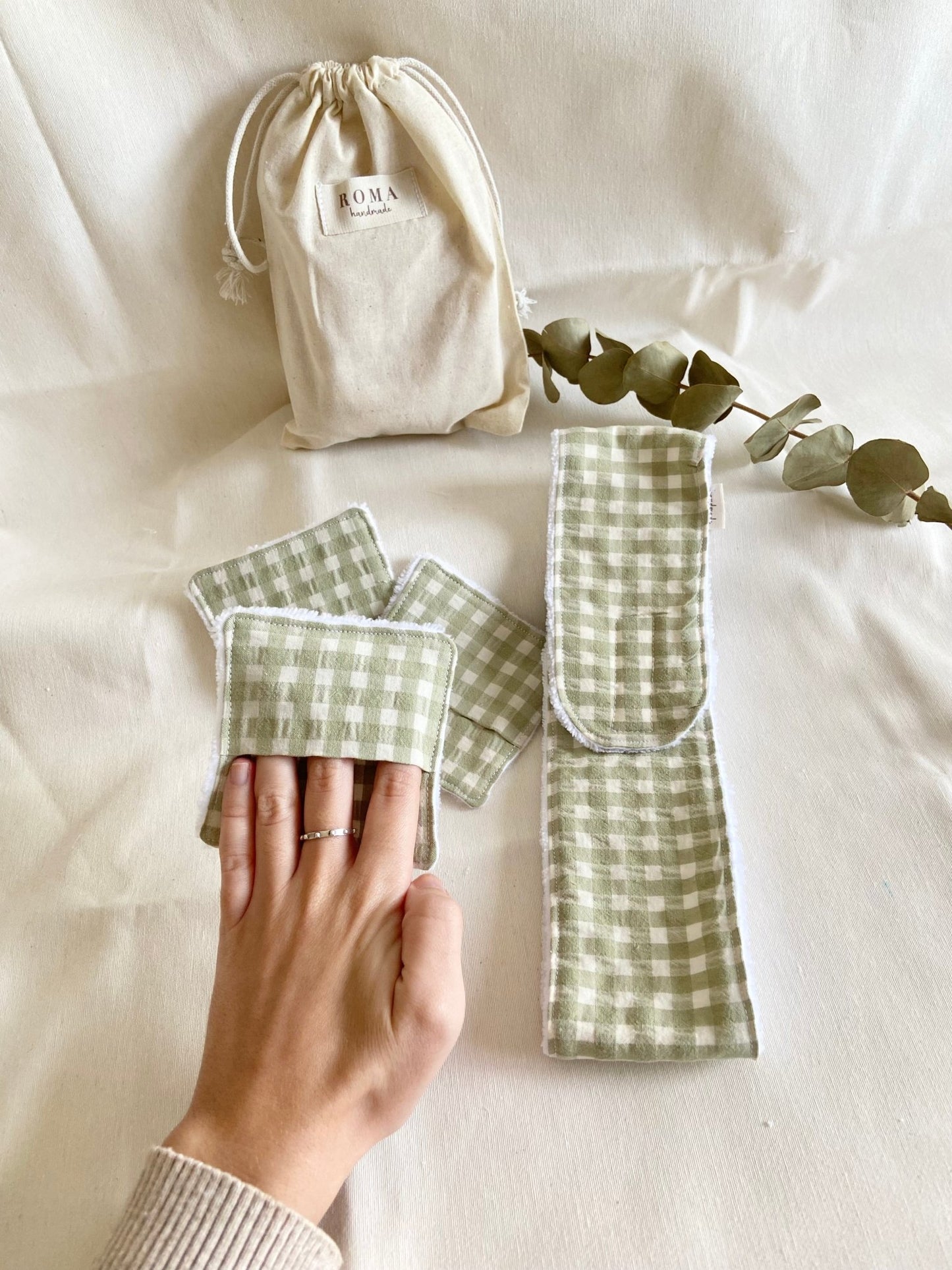 Pack Skincare reutilizables VICHY VERDE hecho artesanalmente en España.