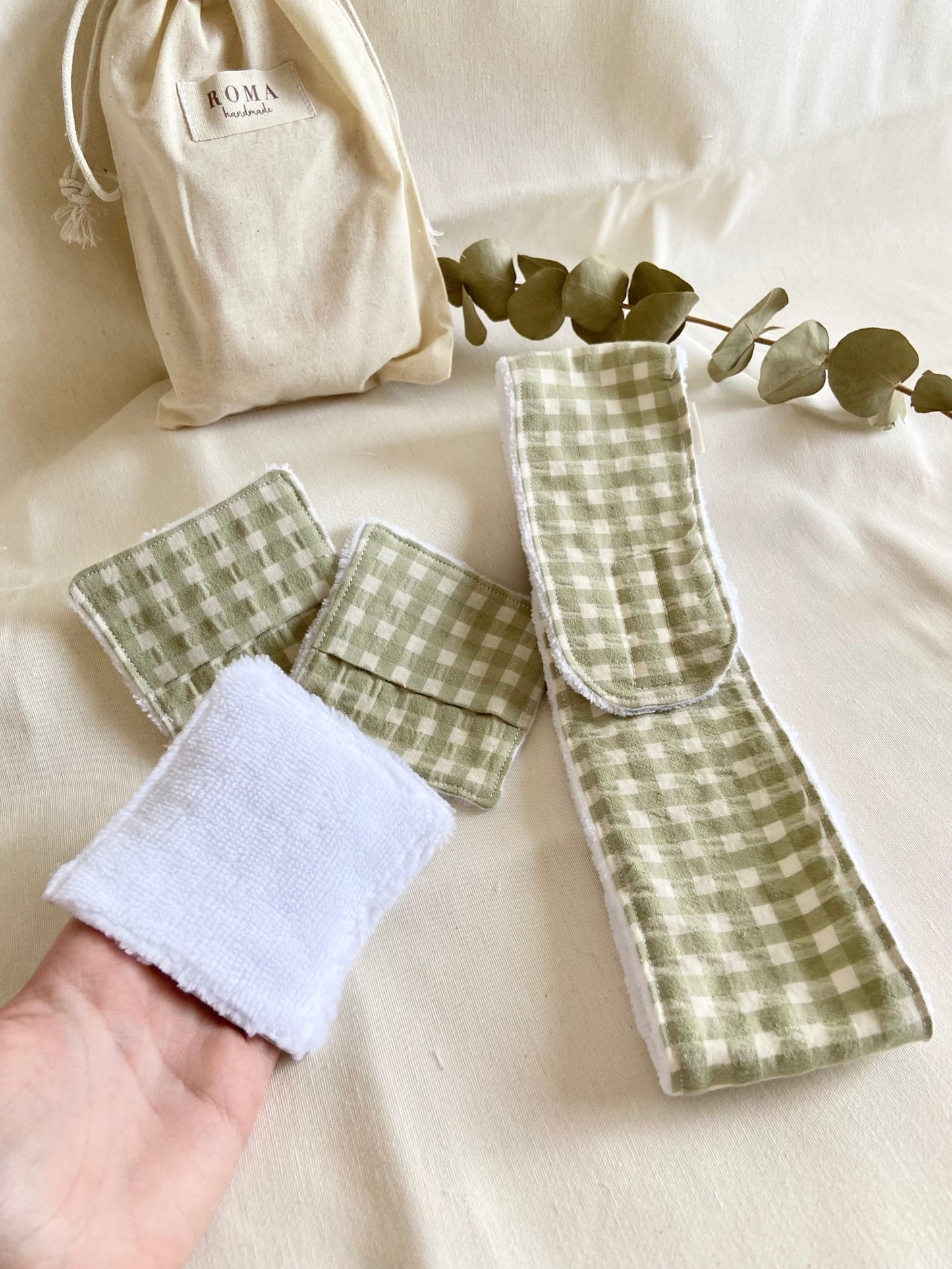 Pack Skincare reutilizables VICHY VERDE hecho artesanalmente en España.